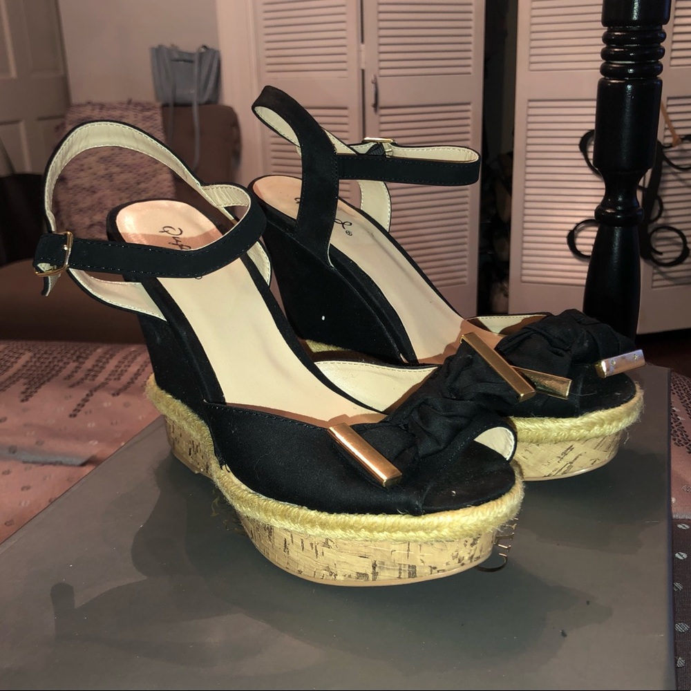 Black and Cork Wedges- Never Worn!